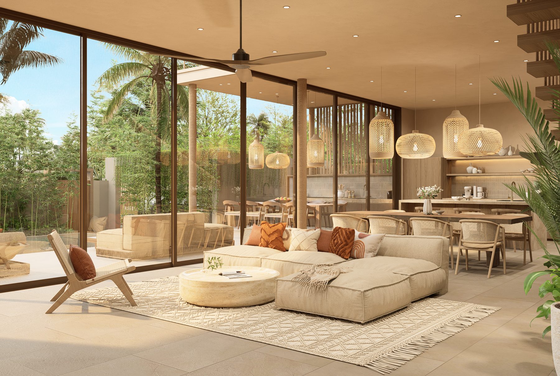 Living room inside a Pacific Noma villa